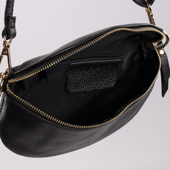 Borseta din piele naturala cu fermoar si bareta reglabila, argintie [3]