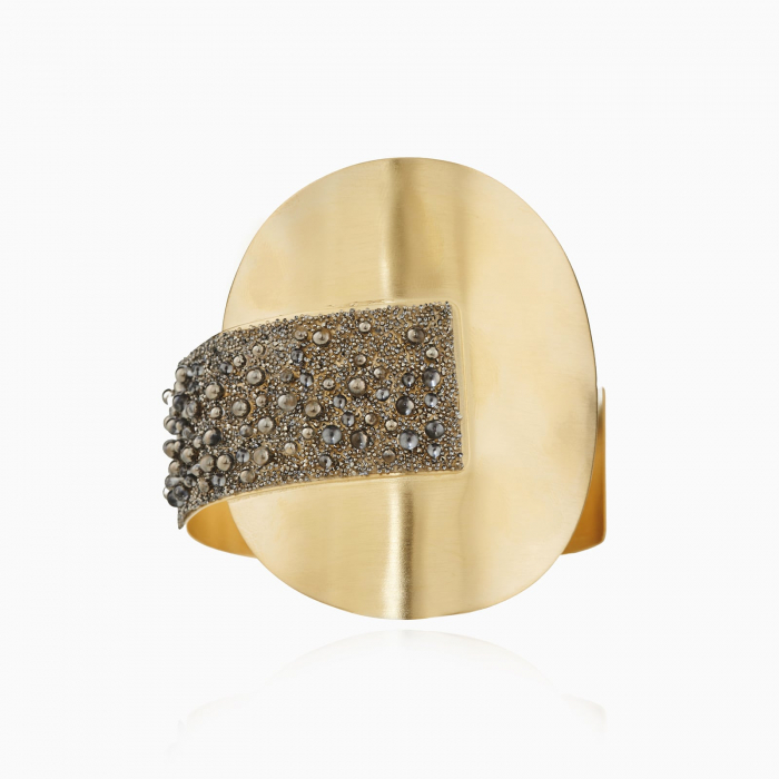 Bratara Rosette cu forma rotunda si cristale, din alama placata cu aur de 24k