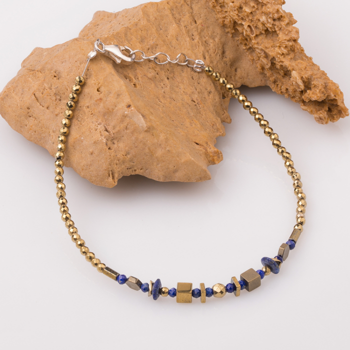 Bratara subtire din hematit auriu si lapis lazuli shopika imagine noua 2022
