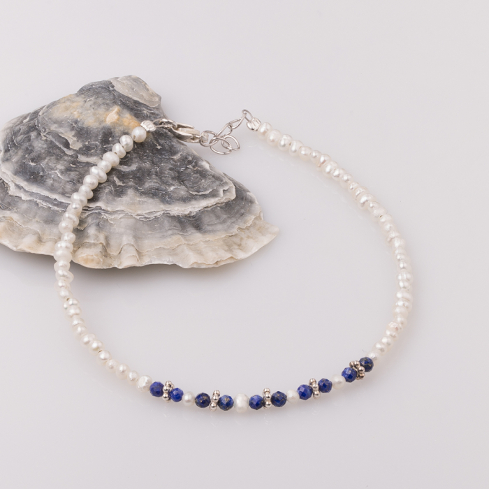 Bratara subtire din perle cu lapis lazuli Argint imagine noua 2022