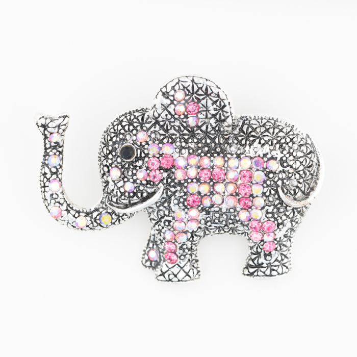 Brosa metalica elefant cu pietricele roz inchis si deschis BIJUTERII imagine noua 2022