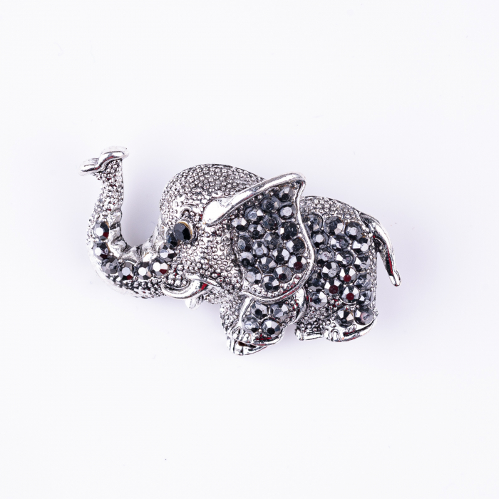 Brosa metalica argintie elefant cu pietricele argintii
