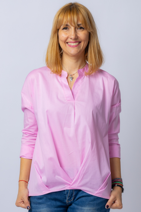 Camasa roz asimetrica, oversize, din bumbac