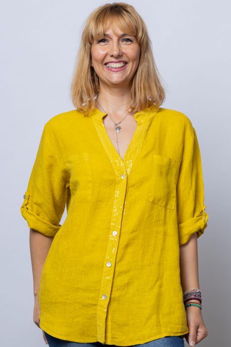 Camasa galbena din in cu paiete si dantela pe spate Cămașă imagine noua 2022