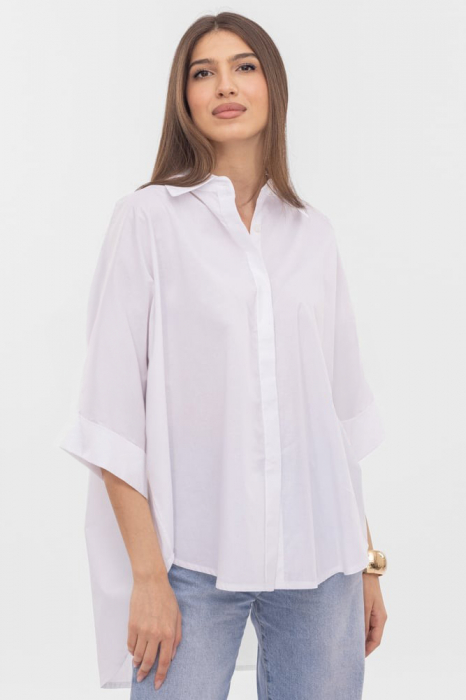 Camasa oversize alba din poplin de bumbac, cu maneca lunga