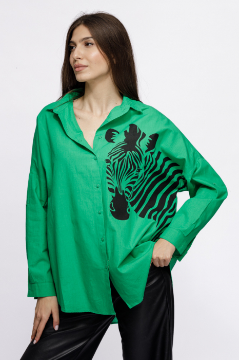 Camasa oversize bej, cu zebra, din poplin de bumbac - Copie