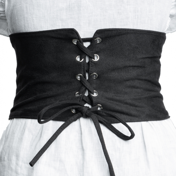 Centura corset lata din material textil catifelat cu siret si capse argintii, elastic lat la spate