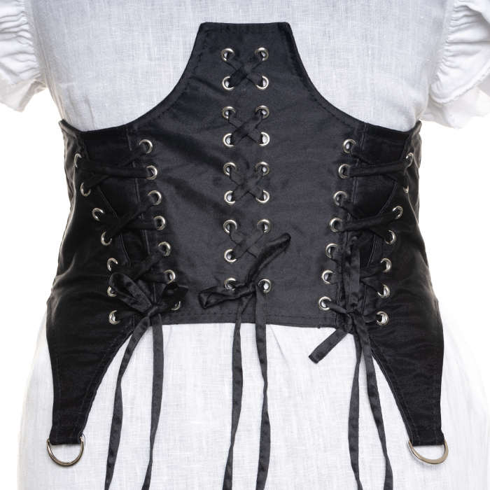 Centura corset lata 20 cm din material textil cu trei randuri de sireturi si capse argintii, elastic lat la spate