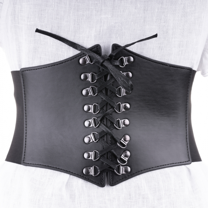 Centura corset lata din piele ecologica cu siret si elemente metalice