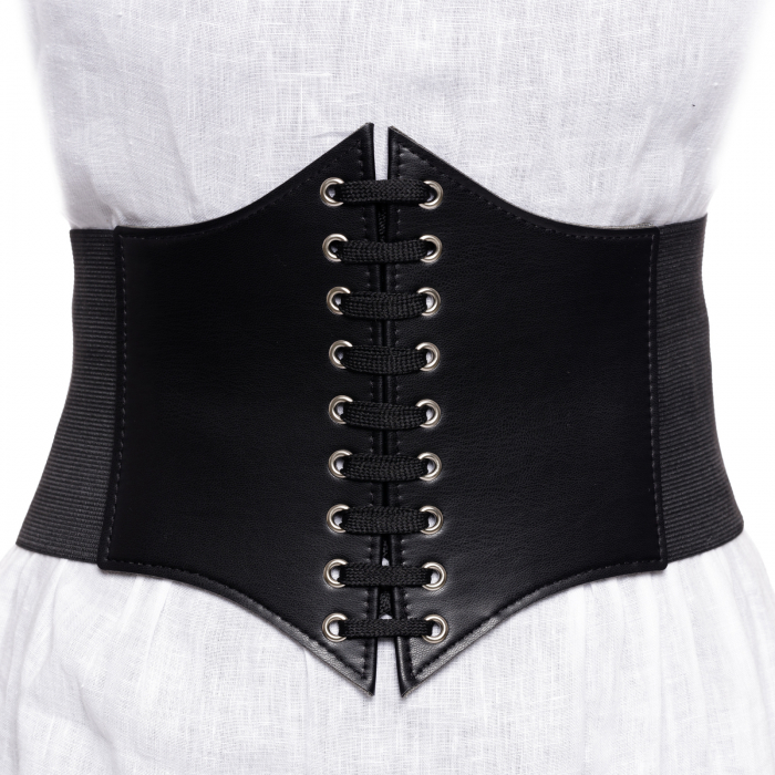 Centura corset lata din piele ecologica cu siret si capse metalice