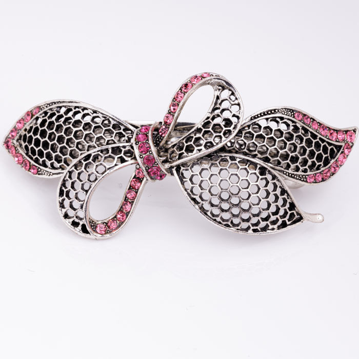 Clama mare metalica fundita argintie cu pietre decorative roz Accesorii imagine noua 2022