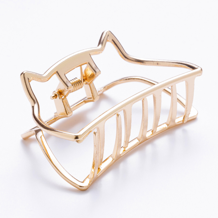 Cleste par metalic auriu cu forma stilizata de pisica Accesorii imagine noua 2022