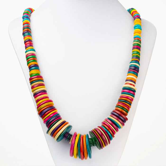 Colier colorat intens multicolor, din lemn