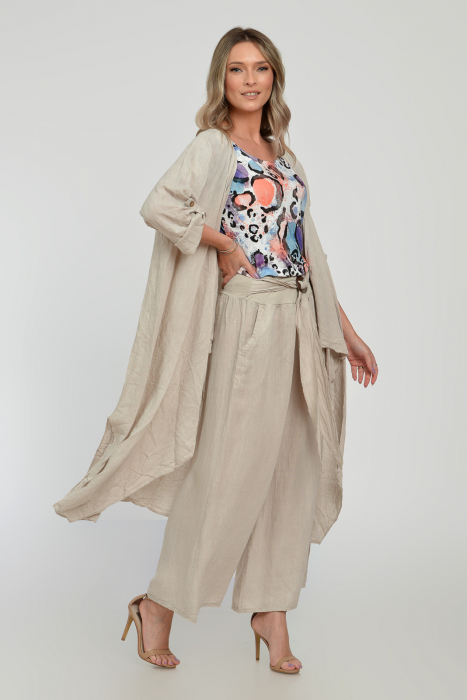 Compleu bej din in - blazer cu pantaloni - OUTFIT VARA