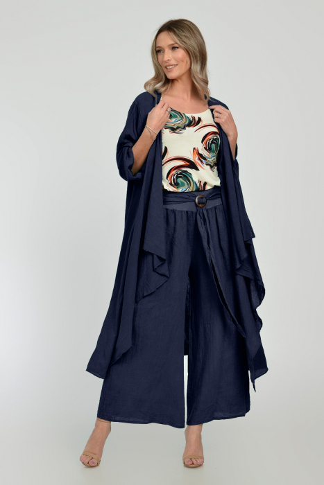 Compleu bleumarin din in - blazer cu pantaloni - OUTFIT VARA