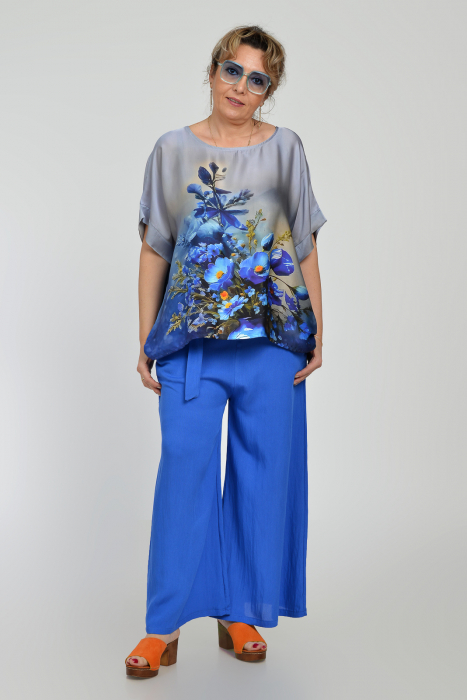 Compleu bluza amestec cu matase si pantaloni din viscoza albastri