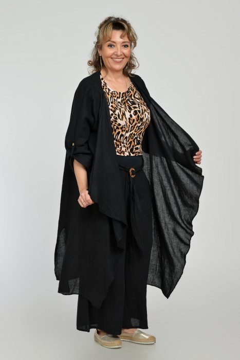 Compleu negru din in - blazer cu pantaloni - OUTFIT VARA