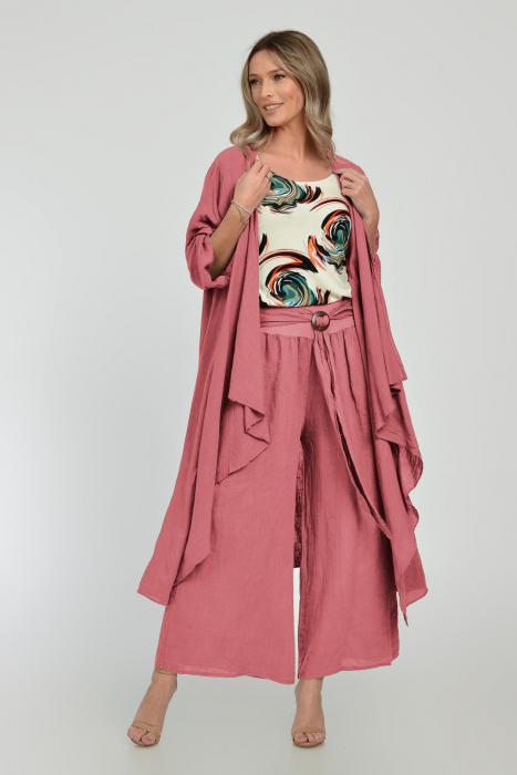 Compleu roz din in - blazer cu pantaloni - OUTFIT VARA