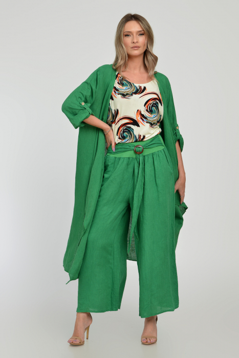 Compleu verde din in - blazer cu pantaloni - OUTFIT VARA