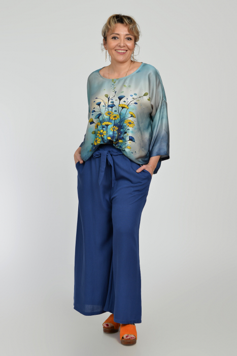 Compleu bluza amestec cu matase si pantaloni din viscoza bleumarin
