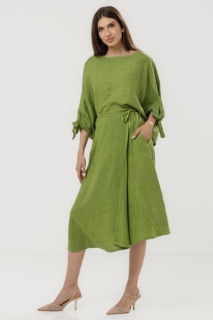 Compleu verde din in - bluza cu fusta - OUTFIT VARA