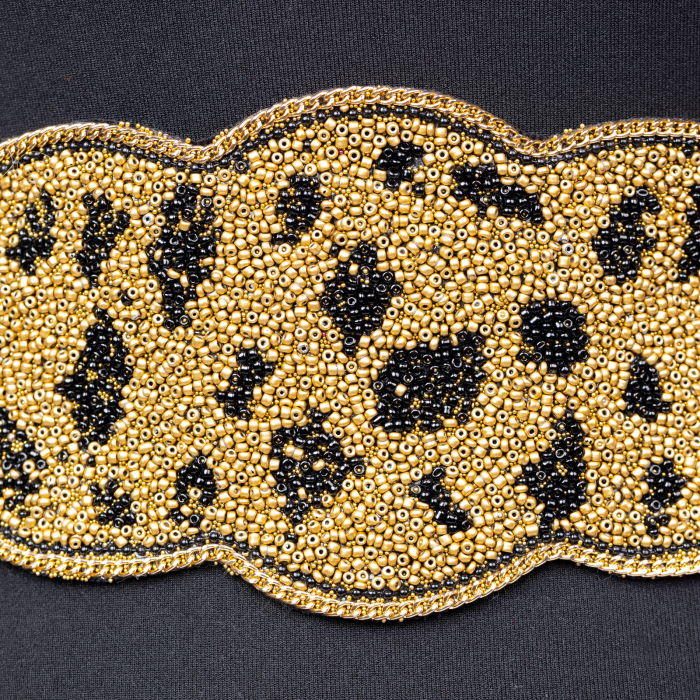 Curea lata leopard mic, margelute aurii si negre [2]