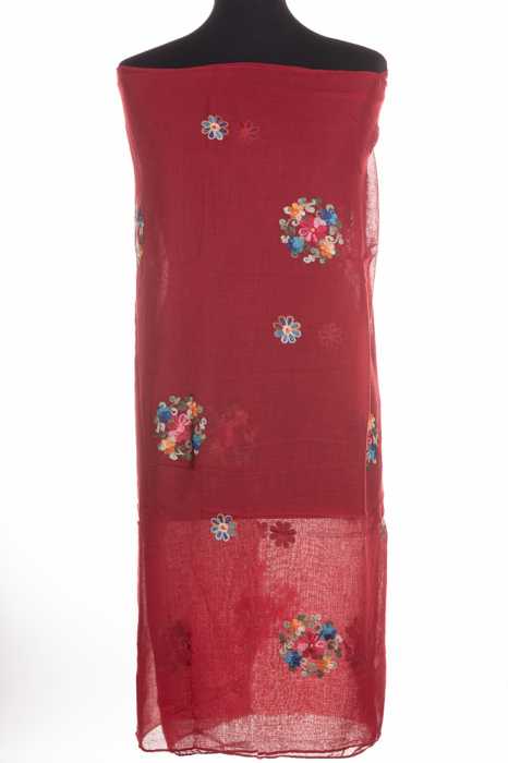 Esarfa bordo cu model floral brodat pe toata suprafata