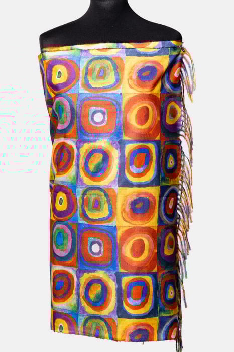Esarfa cashmere cu fir din lurex, doua fete cu imprimeu dupa pictura moderna a lui Kandinsky Accesorii imagine noua 2022