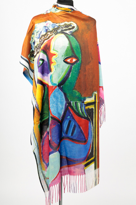 Esarfa cashmere cu doua fete imprimata cu reproducere dupa picasso