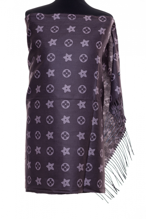 Esarfa casmir dubla fata cu model gen louis vuitton, maro