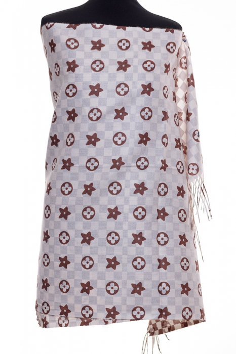 Esarfa casmir dubla fata cu model gen louis vuitton, alb