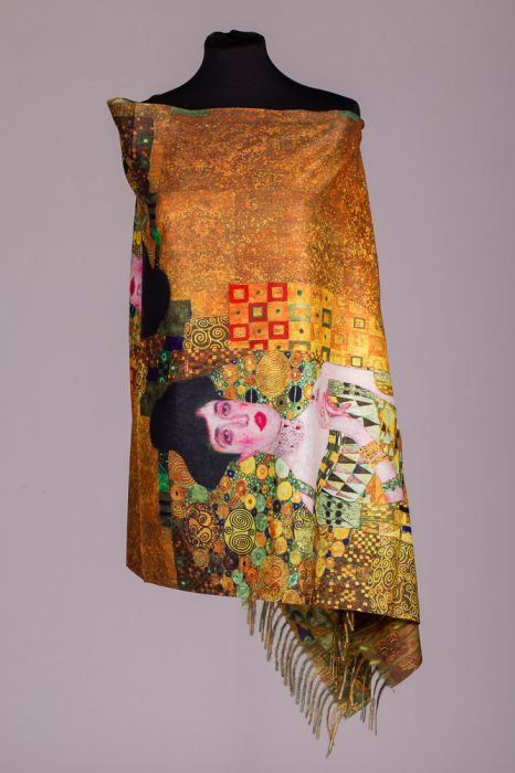 Esarfa cashmere cu doua fete imprimata cu reproducere dupa " Adele Bloch" - Klimt [1]