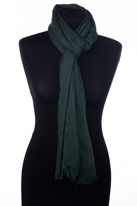 Esarfa mare dreptunghiulara tip pareo din bumbac usor creponat, verde inchis [2]