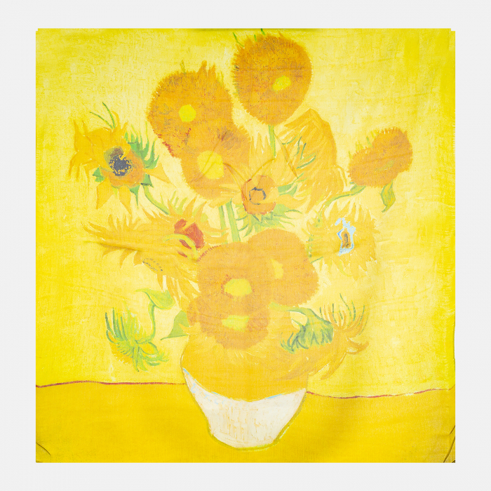 Esarfa patrata cu o singura fata cu reproducerea dupa pictura Floarea soarelui a lui Vincent Van Gogh Accesorii imagine noua 2022