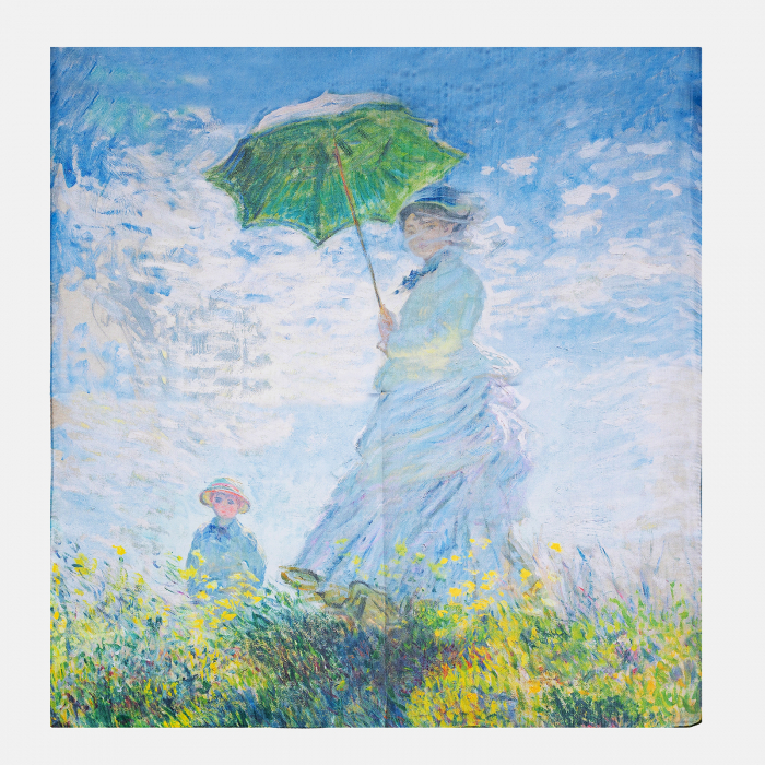 Esarfa patrata cu o singura fata imprimata cu reproducerea dupa Fata cu umbrela a lui Claude Monet Accesorii imagine noua 2022