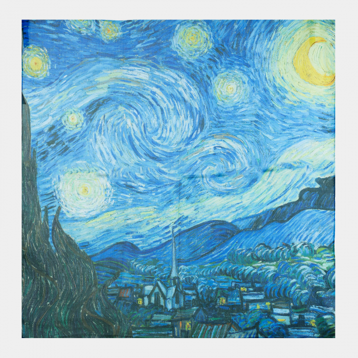 Esarfa patrata cu reproducere dupa Noaptea Instelata a lui Van Gogh Accesorii imagine noua 2022