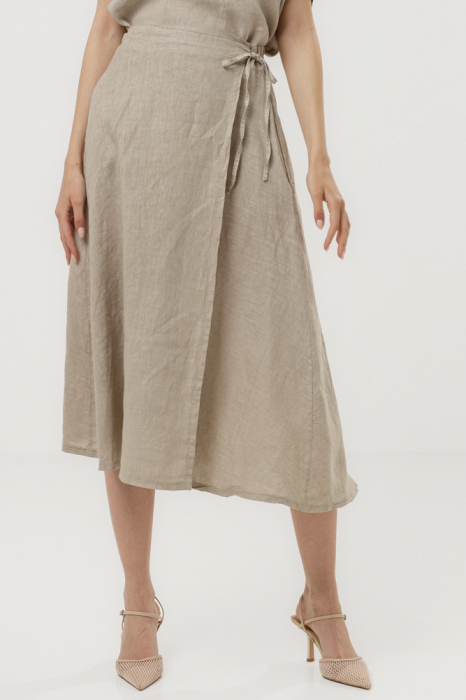 Fusta midi in stil petrecut din in, bej