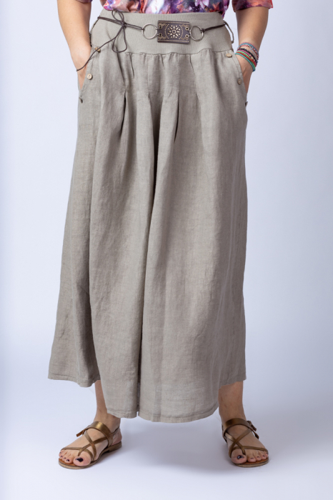 Fusta lunga casual, bej, din in, cu o curea fancy