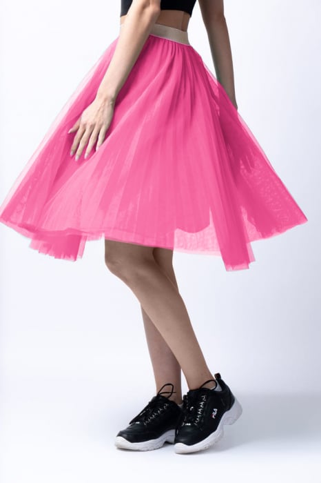 Fusta midi din tulle plisat, roz