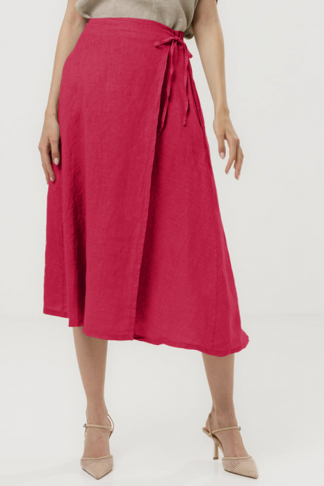 Fusta midi in stil petrecut din in, fucsia