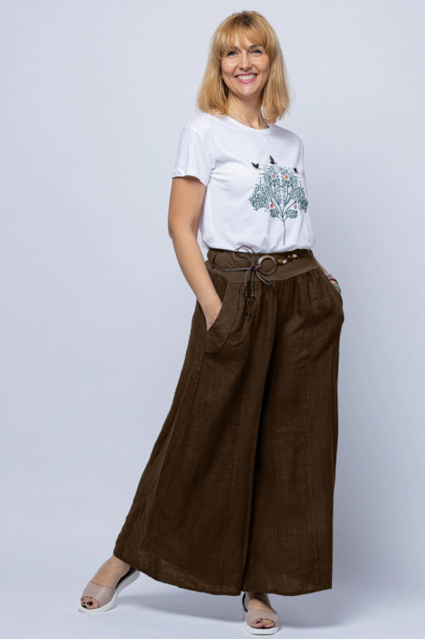 Fusta pantalon maro, casual, din in, cu o curea fancy