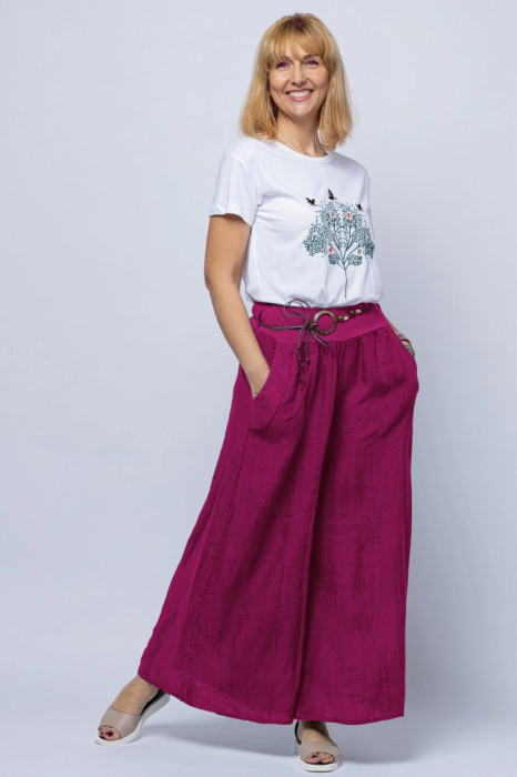 Fusta pantalon mov zmeura, casual, din in, cu o curea fancy