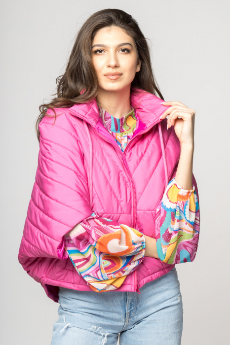 Geaca-poncho scurta, de oras, fucsia
