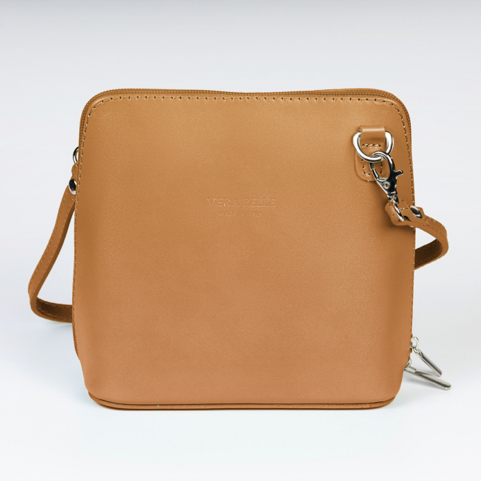 Geanta crossbody, din piele naturala, capucino