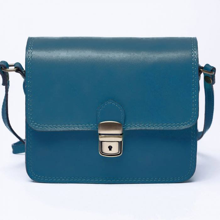 Geanta crossbody din piele naturala, tip postas, turquoise inchis Accesorii imagine noua 2022