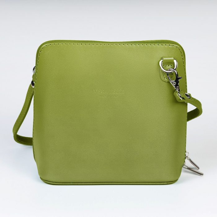 Geanta crossbody, verde oliv, din piele naturala