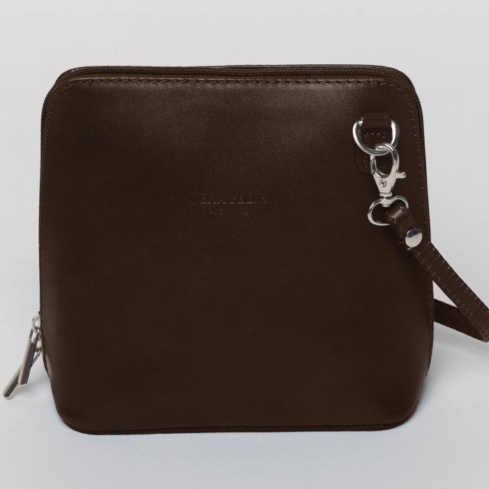 Geanta crossbody, maro inchis, din piele naturala