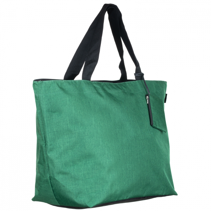 Geanta shopper multifunctionala medie din material textil panzat, verde