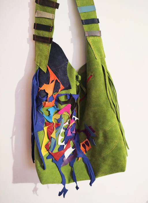 Geanta hobo din piele naturala,  multicolora ,unicat