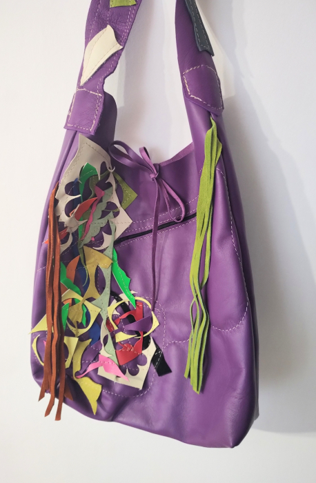 Geanta hobo din piele naturala,  multicolora ,unicat